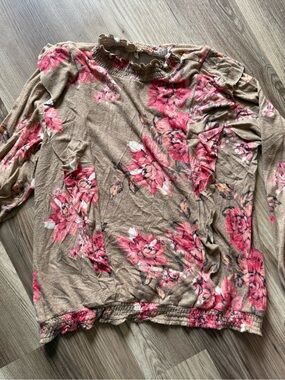 Maurices Pink Floral Long Sleeve Top on Tan Base